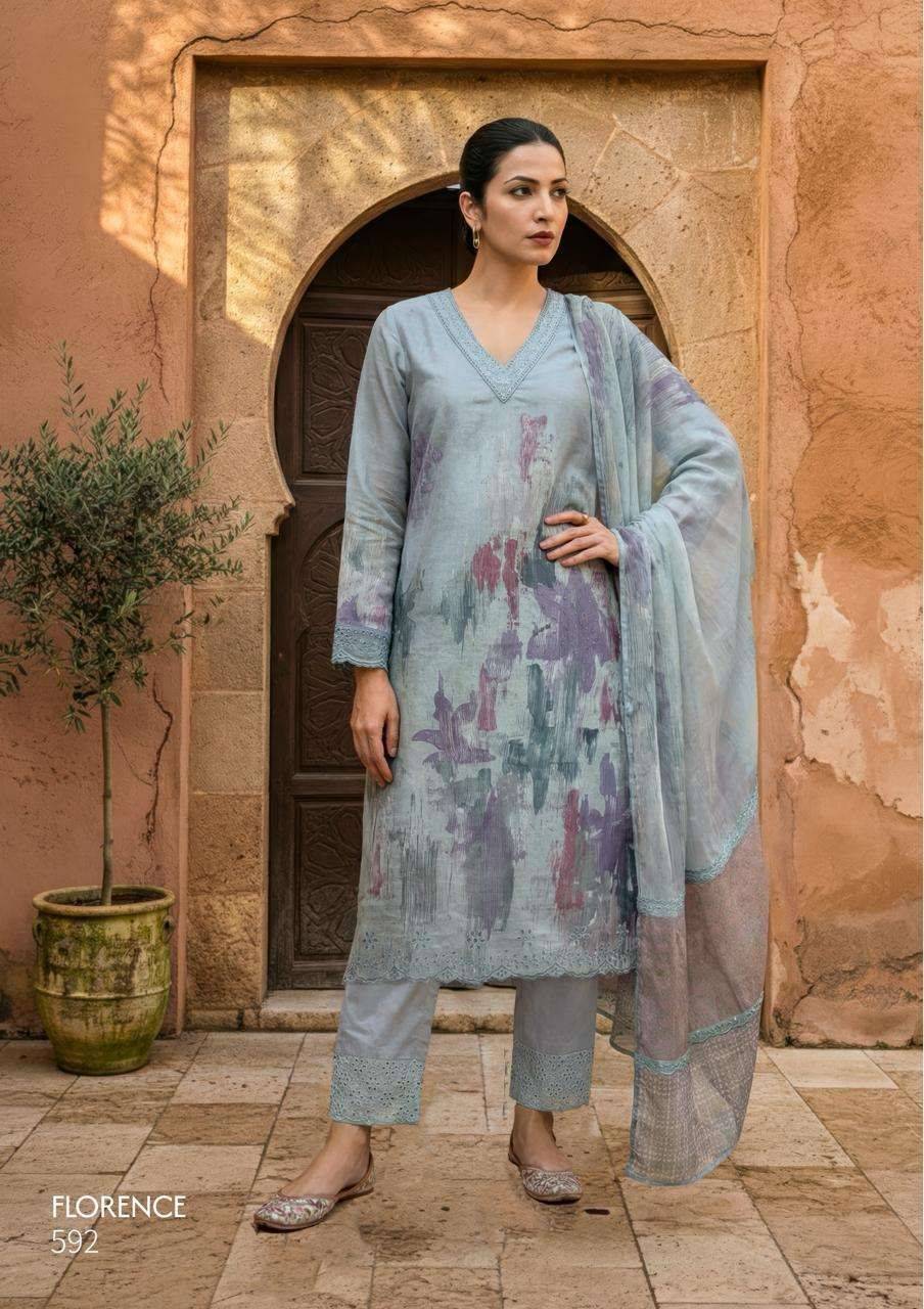 FLORENCE By T&M 515 TO 521 Beautiful Festive Suits Stylish Colorful Fancy Casual Wear Organdy Digital Print Dresses At Wholesale Price